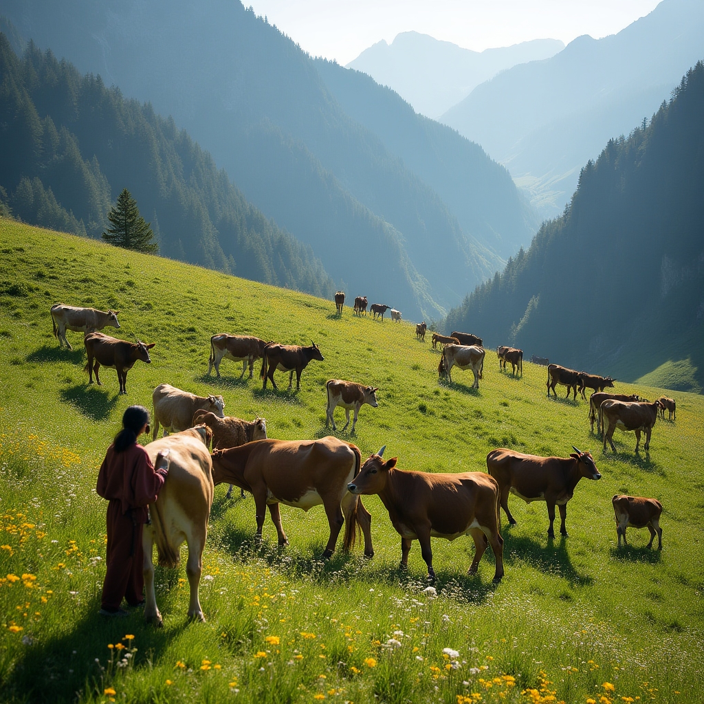 Troupeaux en pâturage d'altitude pendant l'été dans les Alpes françaises
